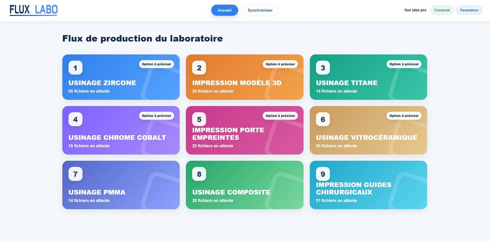 Accueil Flux Labo logiciel de gestion des fichiers STL pour laboratoire de prothèse dentaire